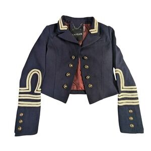 L'Atelier Wool Blend Jacket – S Navy Military Crest Button Nautical Trim